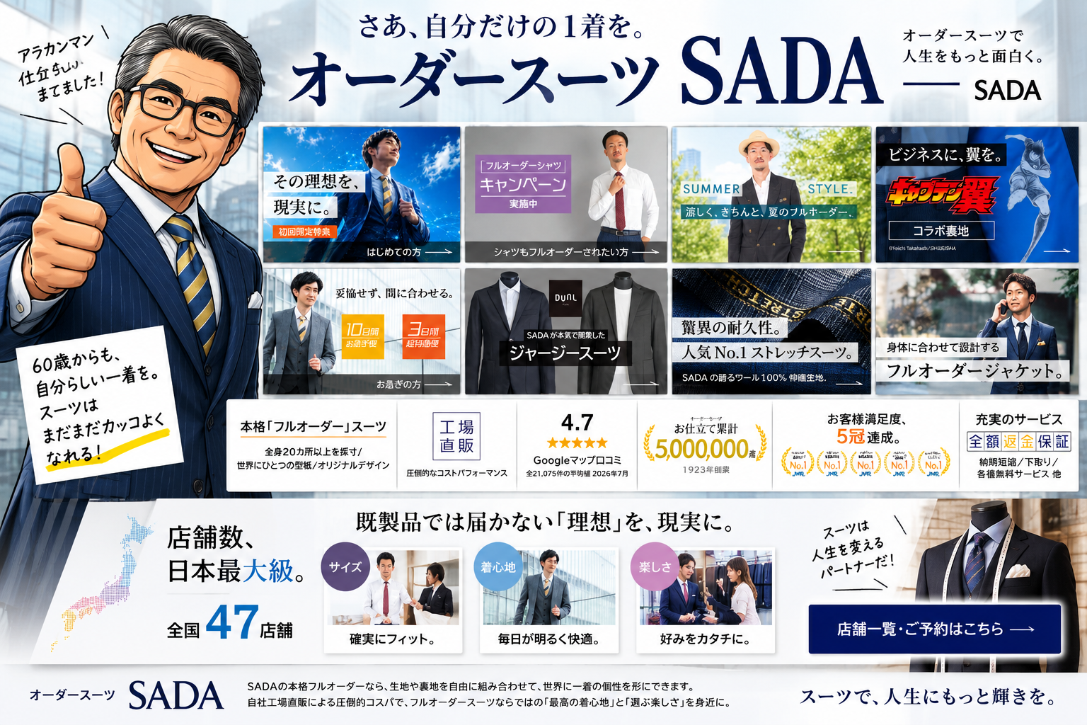 アラカンマンとSADA オーダースーツ
